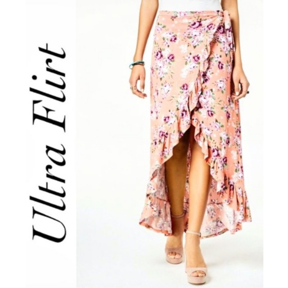 Ultra Flirt Bohemian Long Ruffled Hi-Lo Maxi Skirt M